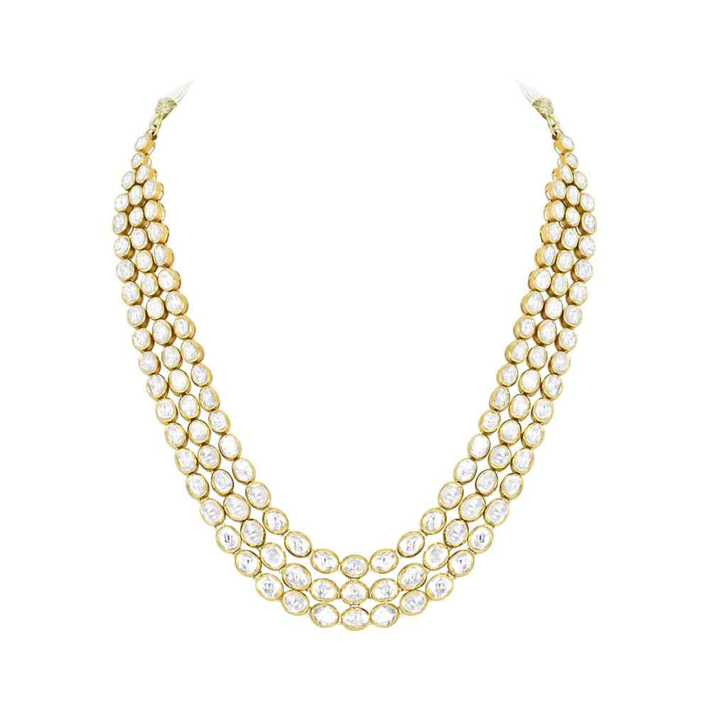 Triple-Row Polki Necklace for Grand Occasions